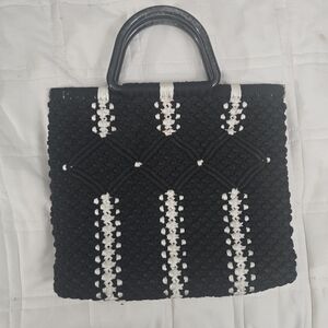 VINTAGE Black & White Macrame Bag